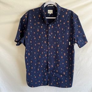 Ben Sherman The Original Stretch Fit Short Sleeve Button Up Blue Brown Shirt XL